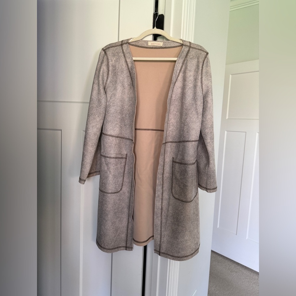 Solitaire Gray Open Front Cardigan faux snakeskin print long sleeve